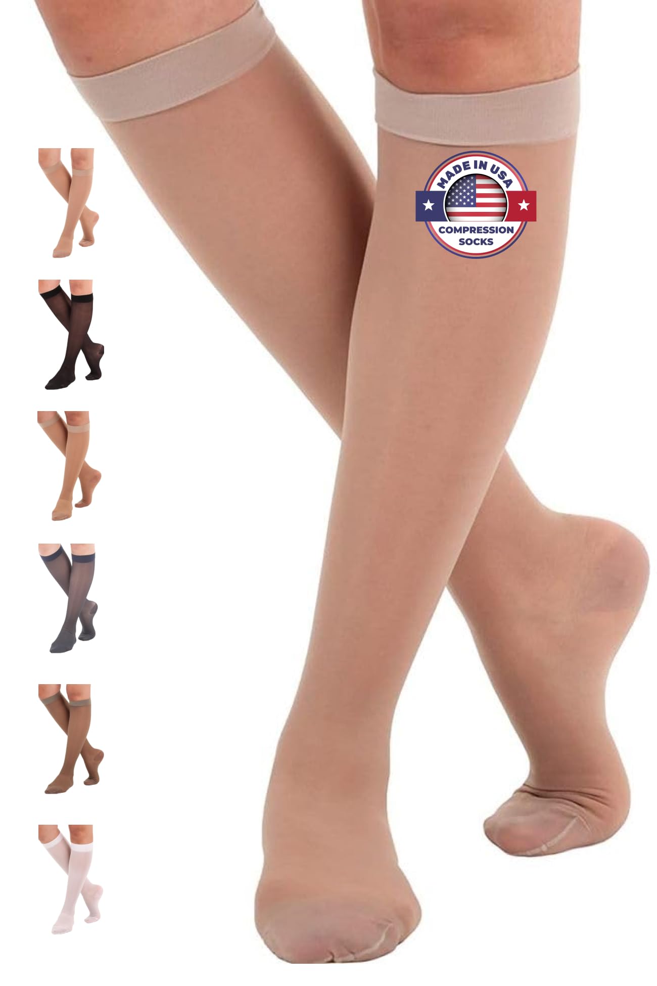 Made in USA - Women's 15-20mmHg Sheer Compression Socks - A101