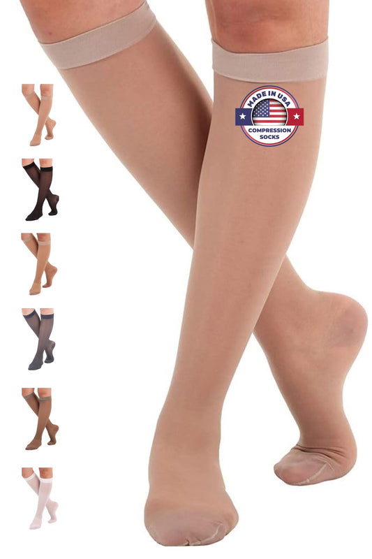 Made in USA - Women's 15-20mmHg Sheer Compression Socks - A101