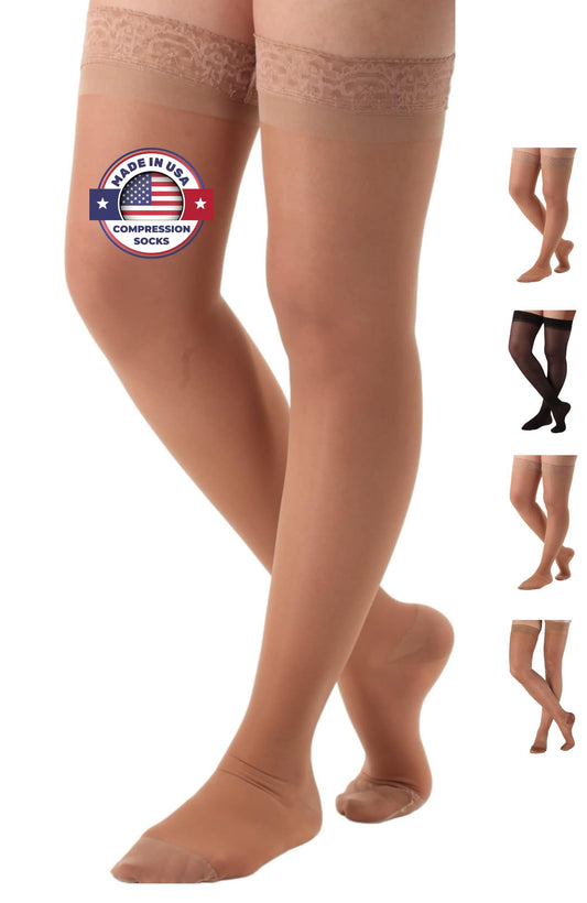 Made in USA - 15-20mmHg Sheer Compression Stockings for Women - A102