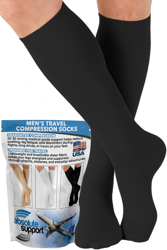 Absolute Support Men’s 20–30mmHg Graduated Compression Socks, Knee High – Medical Support for Travel, Varicose Veins & Swelling, A104T