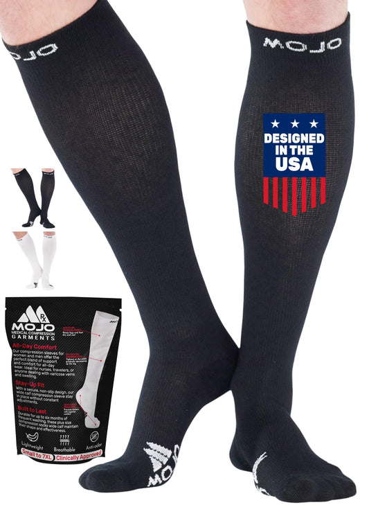 Mojo Compression Socks – Unisex Knee Length Athletic Compression Socks – 15-20mmHg Medium Support – Black – A106