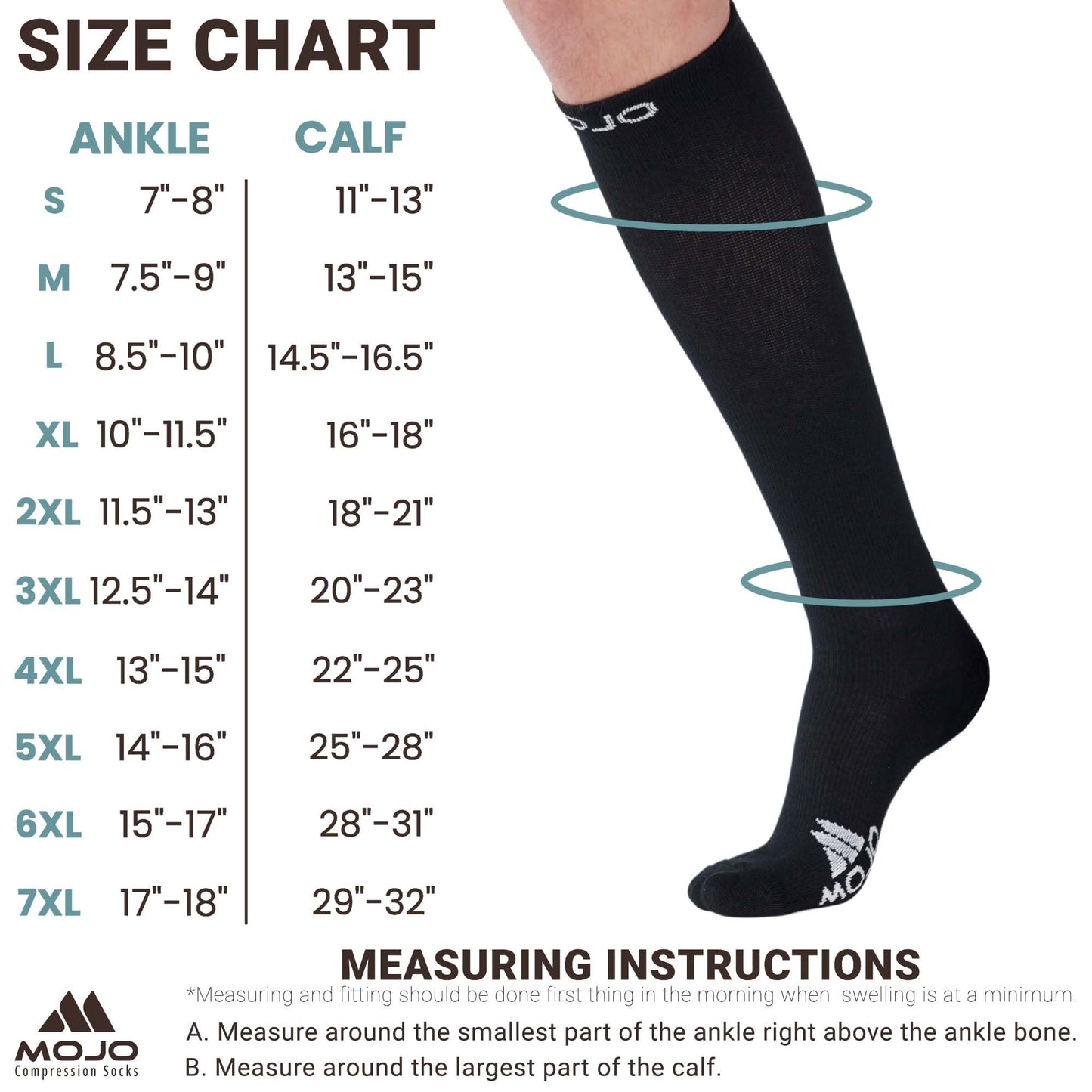 Mojo Compression Socks – Unisex Knee Length Athletic Compression Socks – 15-20mmHg Medium Support – Black – A106