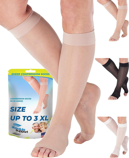 Made in USA - 15-20mmHg Open Toe Compression Socks for Women - A111