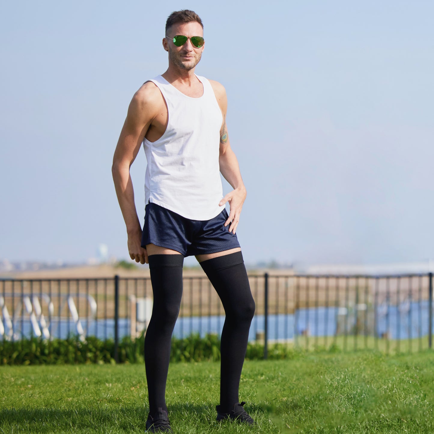 20-30mmHg Men's Opaque Compression Thigh Highs - A2017