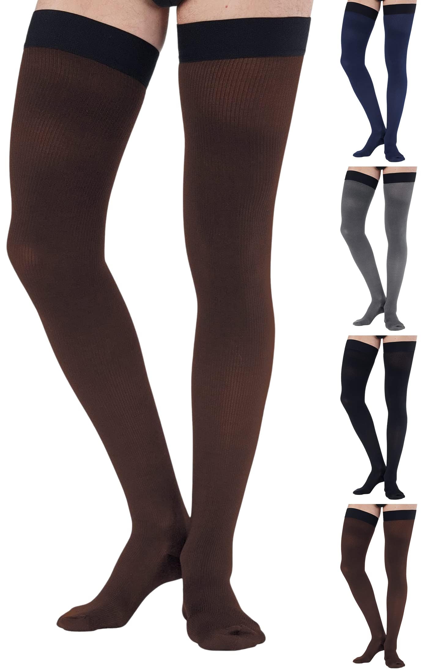20-30mmHg Men's Opaque Compression Thigh Highs - A2017