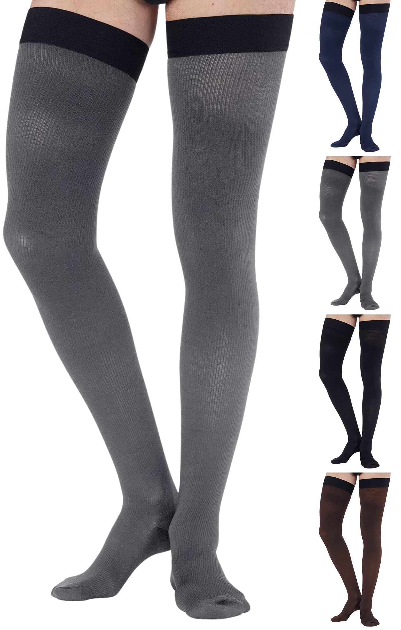 20-30mmHg Men's Opaque Compression Thigh Highs - A2017