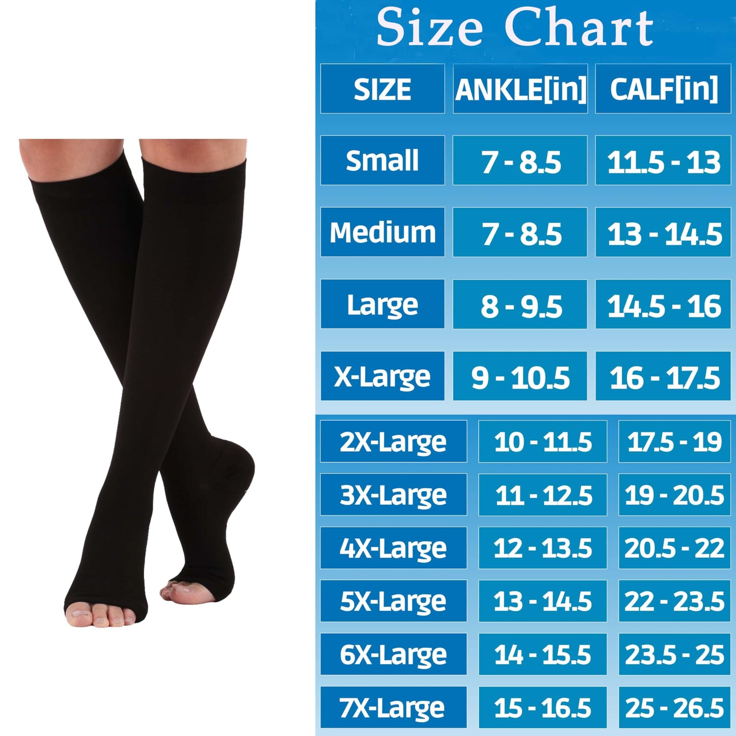 Made in USA - Open Toe Mens Compression Socks 30-40 mmHg - A311M