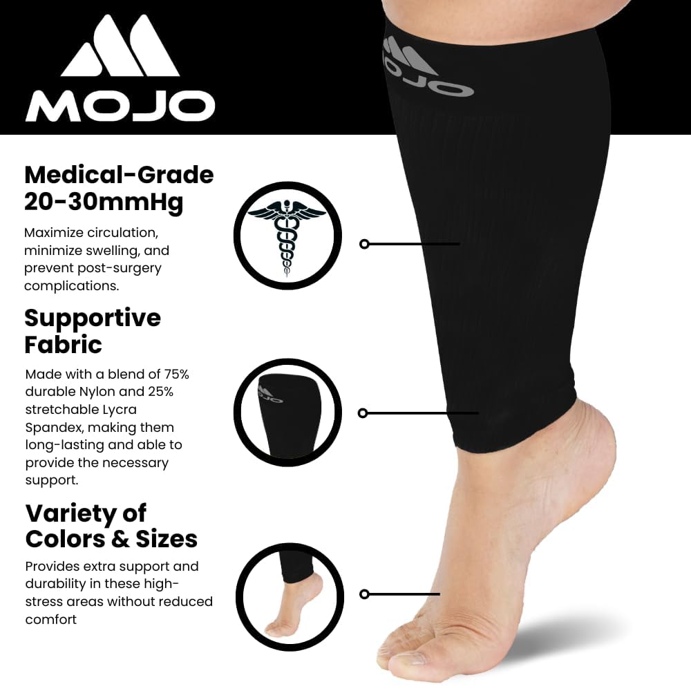 Mojo Compression Socks – Unisex Extra Wide Plus Size Compression Sleeve – 20-30mmHg Opaque – A604PS