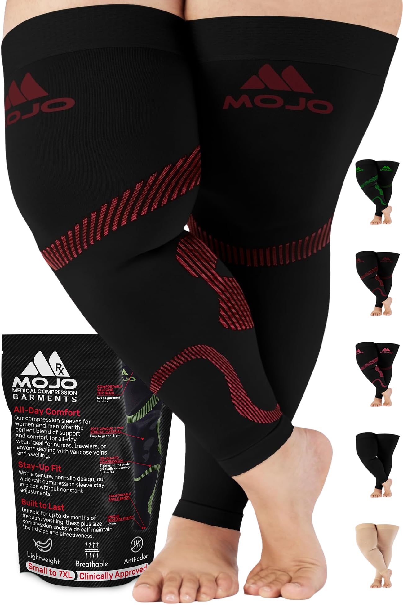 Mojo Compression Socks – Unisex Thigh High Footless Medical Compression Stockings – 20-30mmHg Opaque – A609