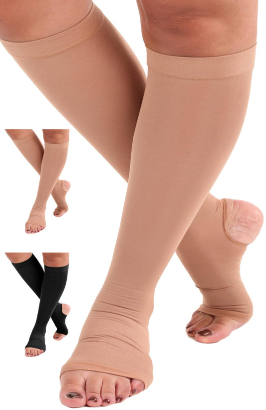 Absolute Support Unisex 20–30mmHg Graduated Compression Socks, Open Toe & Open Heel, Knee High – Varicose Veins & Swelling Relief, A911