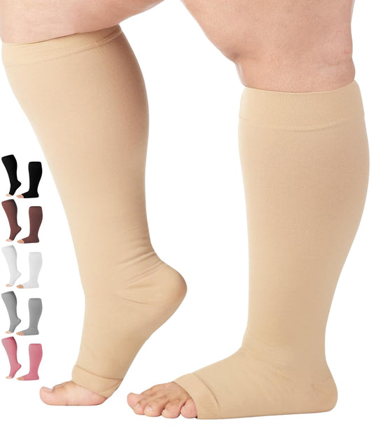 Mojo Compression Socks – Unisex Open Toe Compression Stockings for Varicose Veins & Swelling Relief – Knee High – 20-30mmHg Firm Support – AB211