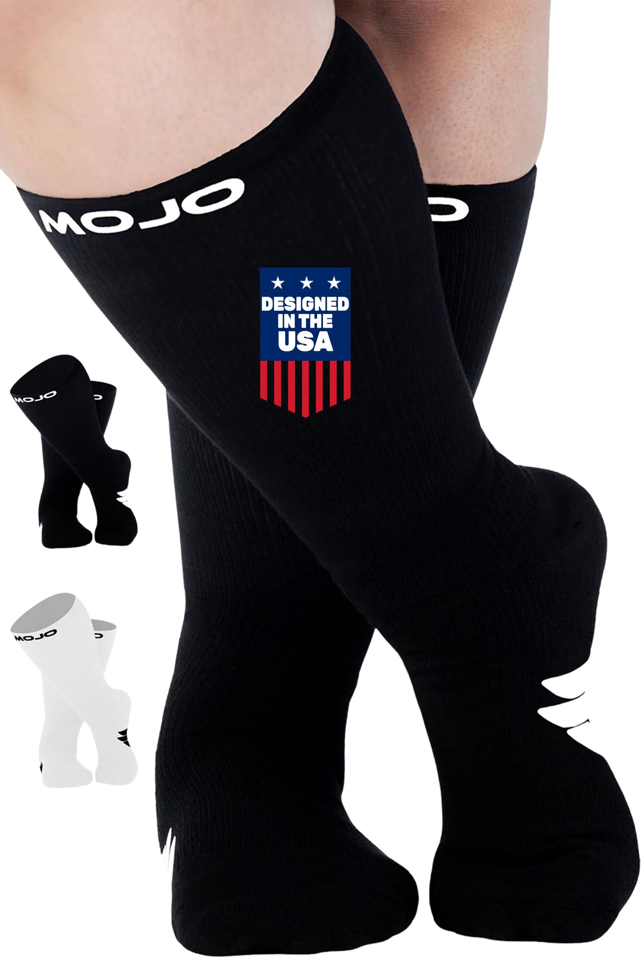 Mojo Compression Socks – Unisex Crew Length Athletic Compression Socks – 15-20mmHg Medium Support – Black – A1011