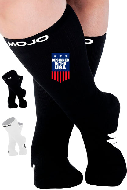 Mojo Compression Socks – Unisex Crew Length Athletic Compression Socks – 15-20mmHg Medium Support – Black – A1011