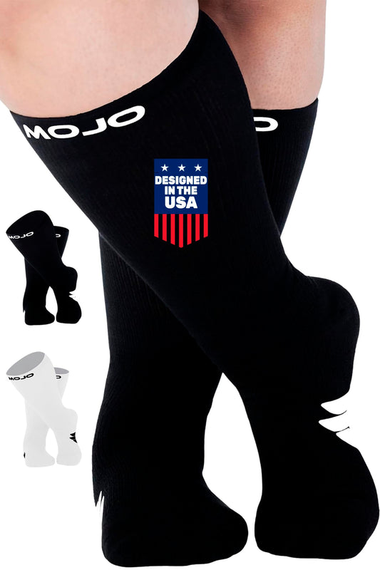 Mojo Compression Socks – Unisex Crew Length Athletic Compression Socks – 15-20mmHg Medium Support – Black – A1011