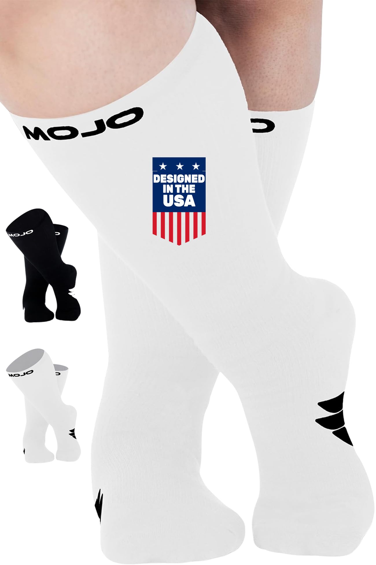 Mojo Compression Socks – Unisex Crew Length Athletic Compression Socks – 15-20mmHg Medium Support – Black – A1011