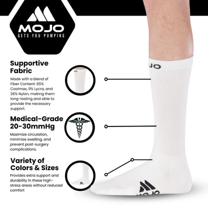 Mojo Compression Socks – Unisex Crew Length Athletic Compression Socks – 15-20mmHg Medium Support – Black – A1011