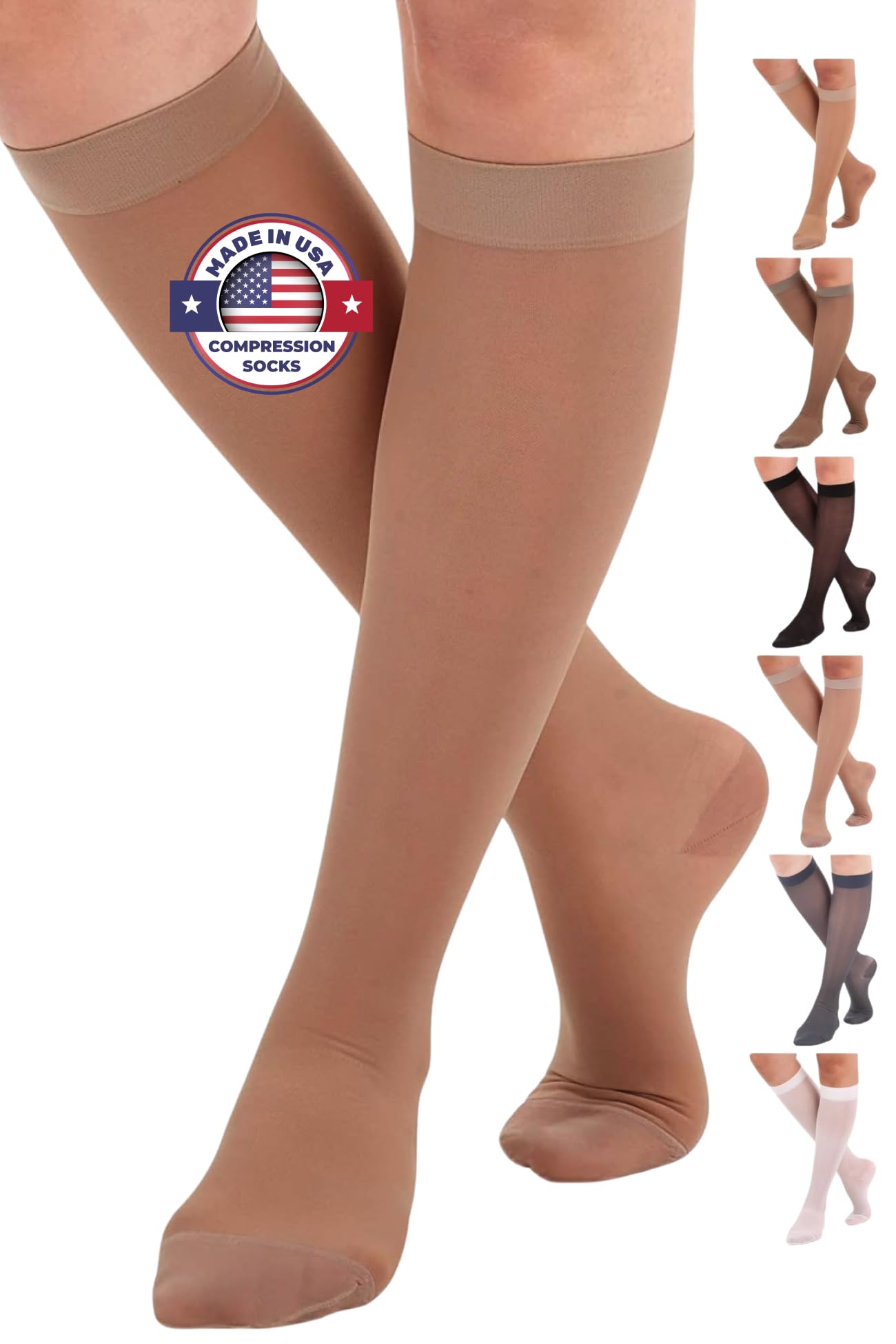 Made in USA - Women's 15-20mmHg Sheer Compression Socks - A101