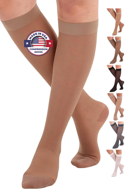 Made in USA - Women's 15-20mmHg Sheer Compression Socks - A101