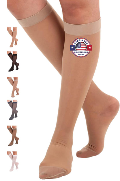 Made in USA - Women's 15-20mmHg Sheer Compression Socks - A101