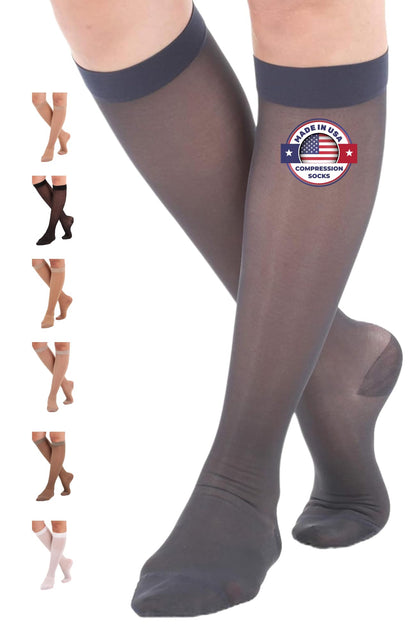 Made in USA - Women's 15-20mmHg Sheer Compression Socks - A101