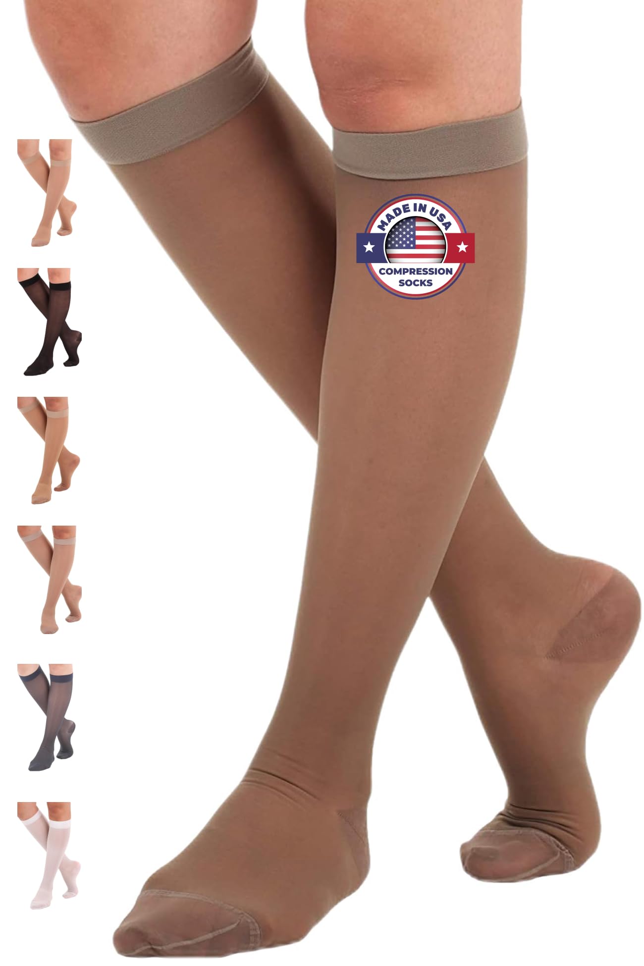 Made in USA - Women's 15-20mmHg Sheer Compression Socks - A101