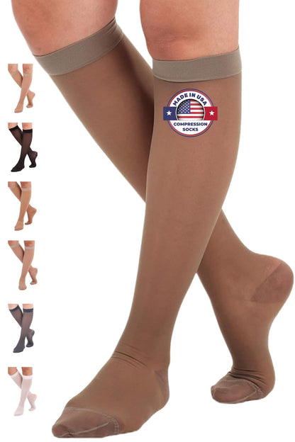 Made in USA - Women's 15-20mmHg Sheer Compression Socks - A101