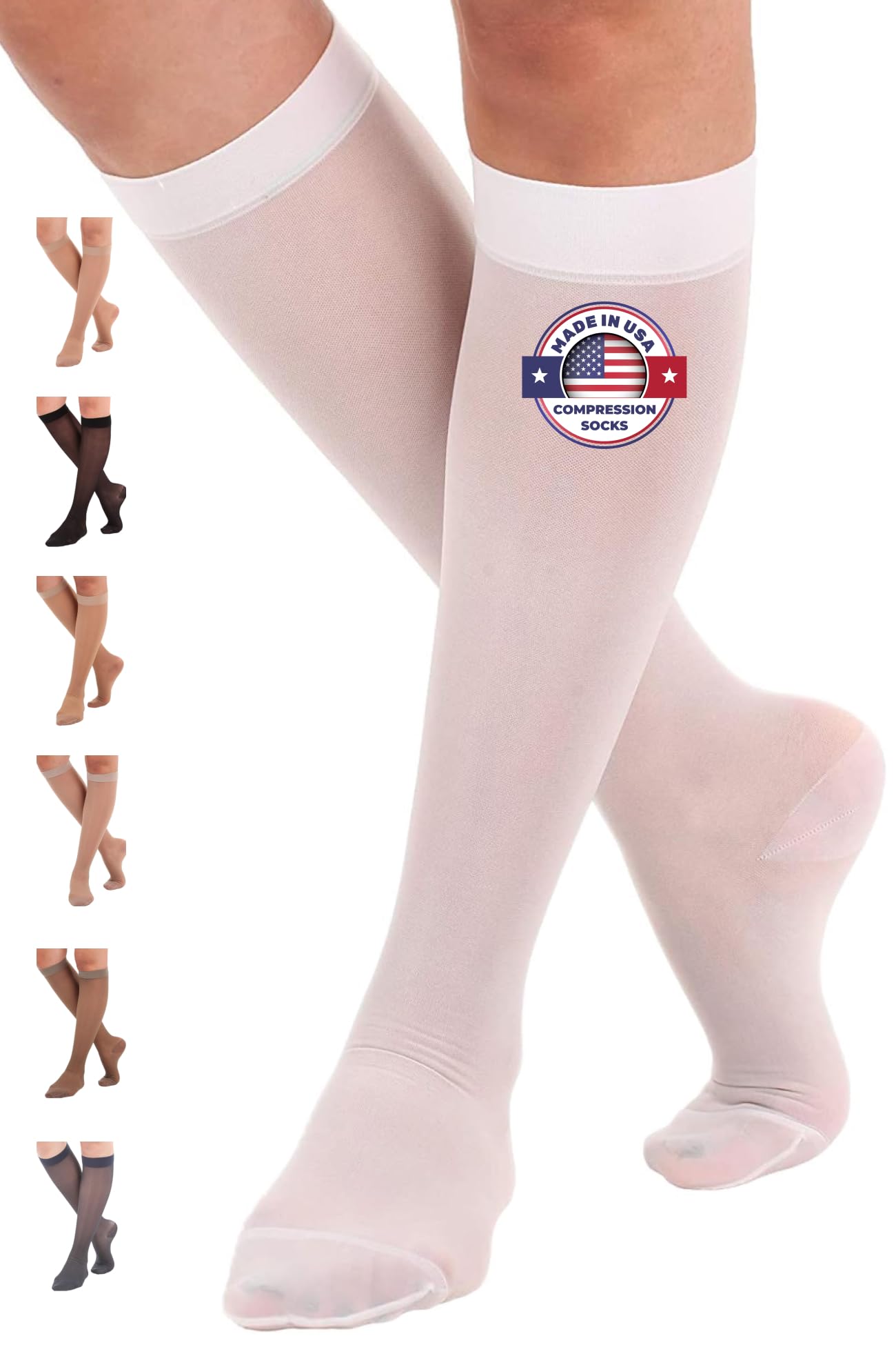 Made in USA - Women's 15-20mmHg Sheer Compression Socks - A101