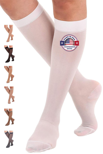 Made in USA - Women's 15-20mmHg Sheer Compression Socks - A101