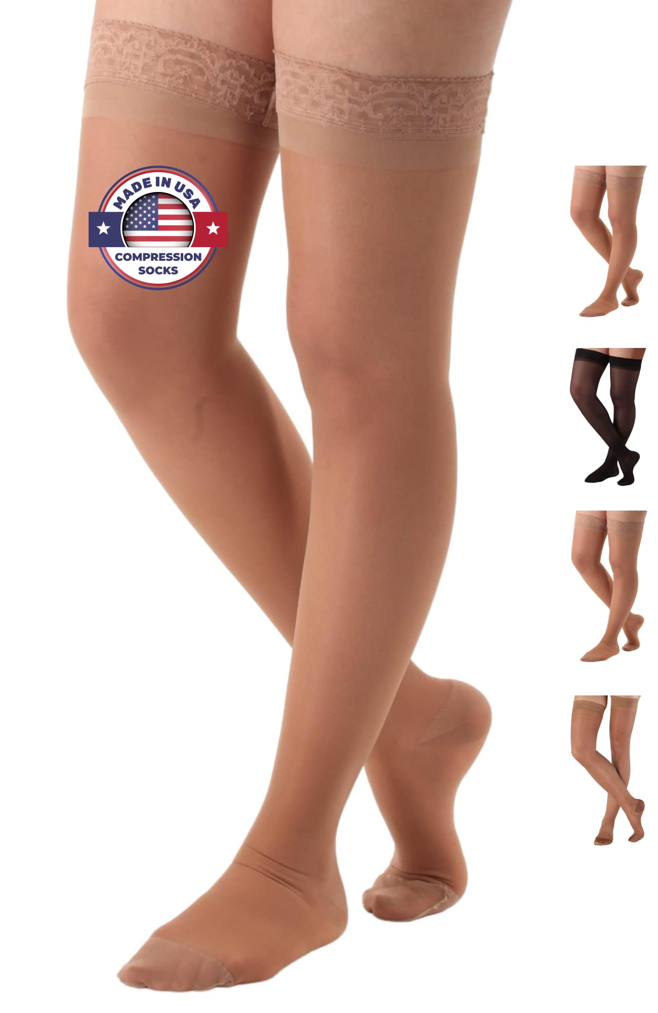 Made in USA - 15-20mmHg Sheer Compression Stockings for Women - A102