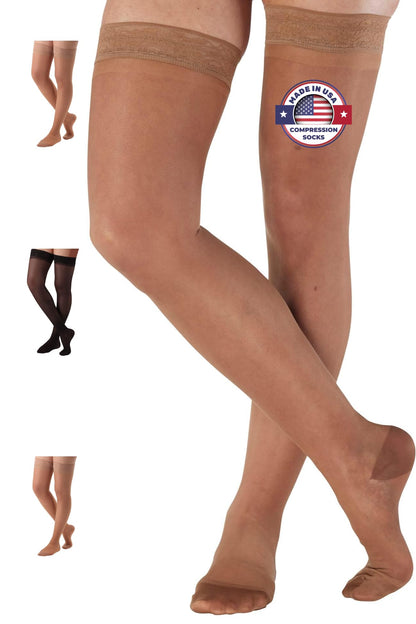 Made in USA - 15-20mmHg Sheer Compression Stockings for Women - A102