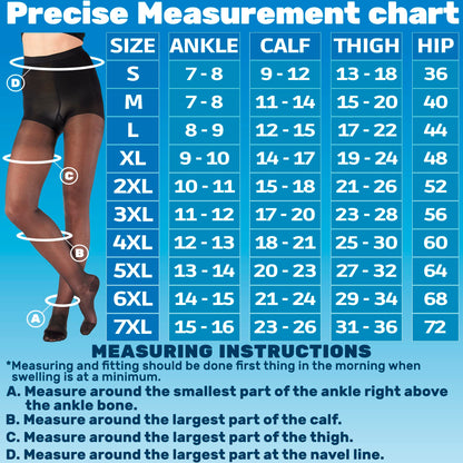 Made in USA - 15-20mmHg Sheer Compression Pantyhose for Women - A103