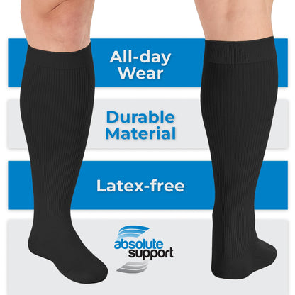 Absolute Support Men’s 20–30mmHg Graduated Compression Socks, Knee High – Medical Support for Travel, Varicose Veins & Swelling, A104T