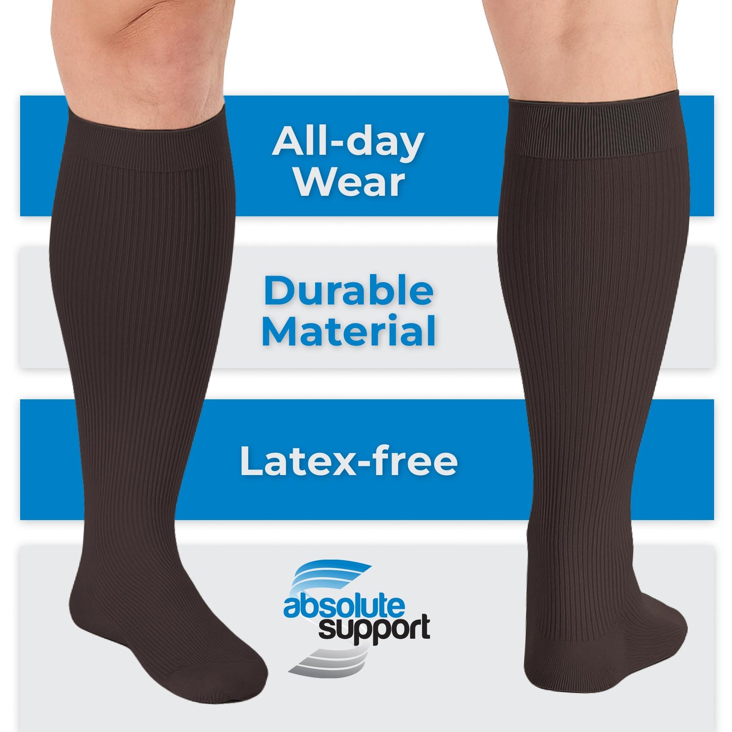Absolute Support Men’s 20–30mmHg Graduated Compression Socks, Knee High – Medical Support for Travel, Varicose Veins & Swelling, A104T