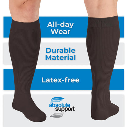 Absolute Support Men’s 20–30mmHg Graduated Compression Socks, Knee High – Medical Support for Travel, Varicose Veins & Swelling, A104T