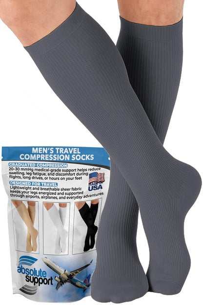 Absolute Support Men’s 20–30mmHg Graduated Compression Socks, Knee High – Medical Support for Travel, Varicose Veins & Swelling, A104T