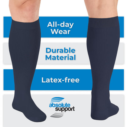 Absolute Support Men’s 20–30mmHg Graduated Compression Socks, Knee High – Medical Support for Travel, Varicose Veins & Swelling, A104T