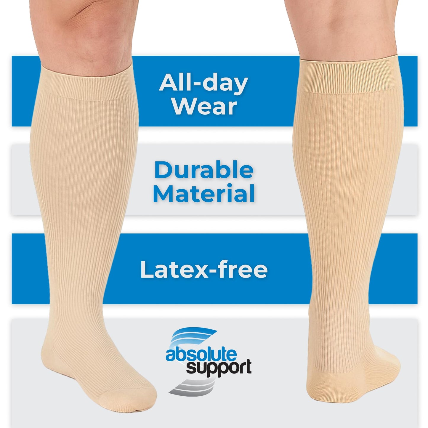 Absolute Support Men’s 20–30mmHg Graduated Compression Socks, Knee High – Medical Support for Travel, Varicose Veins & Swelling, A104T