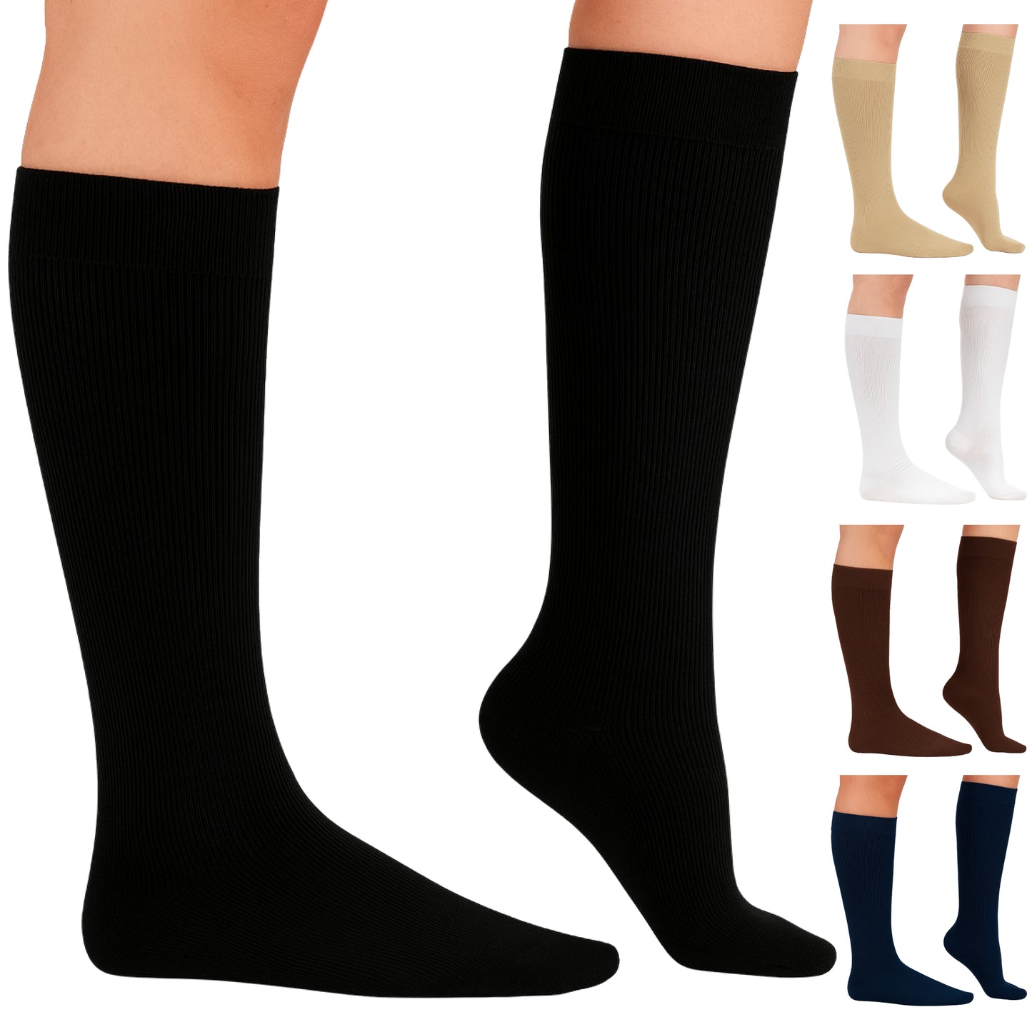 Absolute Support Unisex Cotton 20–30mmHg Graduated Compression Socks, Knee High, 3-Pack – Varicose Veins & Swelling Relief, A105-3