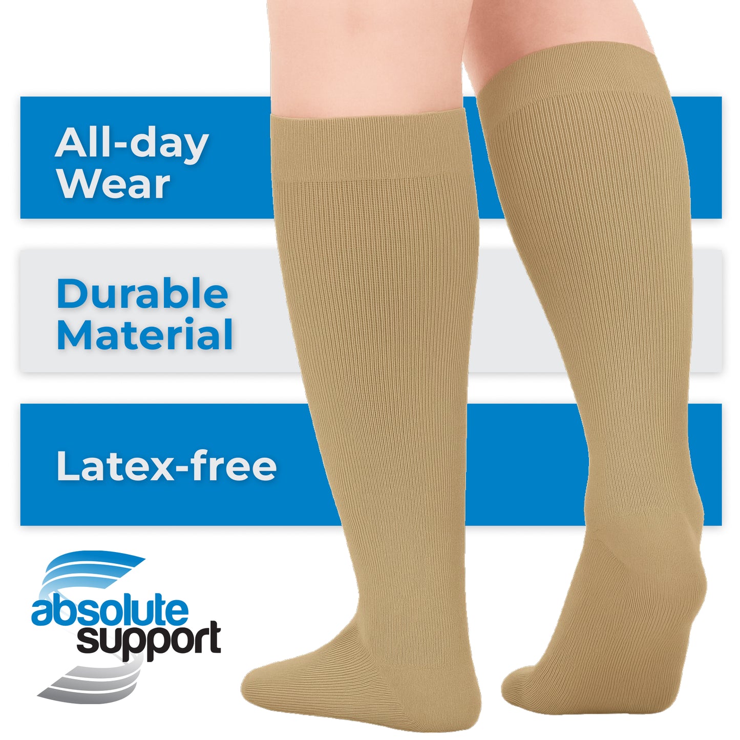 Absolute Support Unisex Cotton 20–30mmHg Graduated Compression Socks, Knee High, 3-Pack – Varicose Veins & Swelling Relief, A105-3