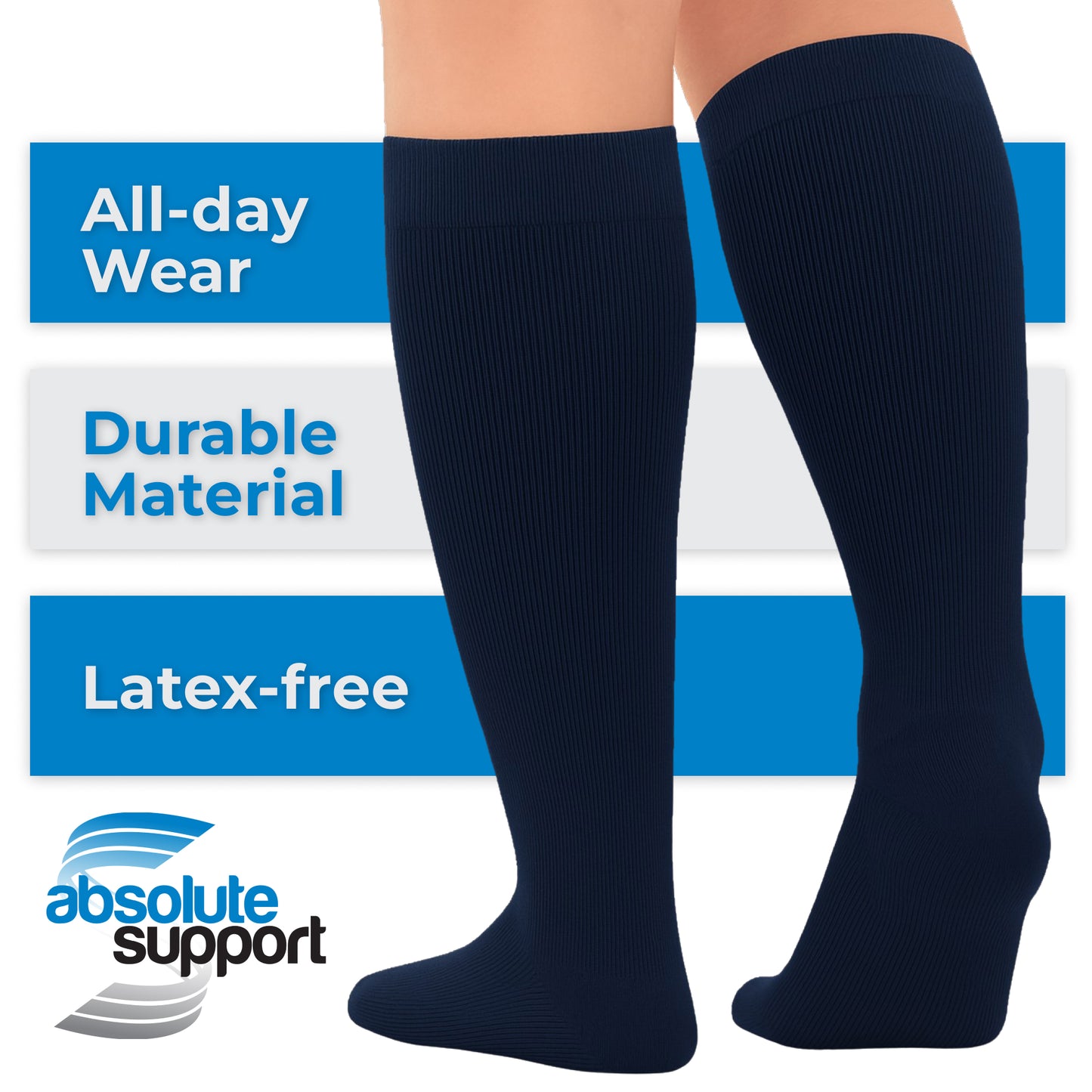 Absolute Support Unisex Cotton 20–30mmHg Graduated Compression Socks, Knee High, 3-Pack – Varicose Veins & Swelling Relief, A105-3
