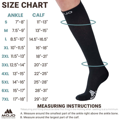 Mojo Compression Socks – Unisex Knee Length Athletic Compression Socks – 15-20mmHg Medium Support – Black – A106