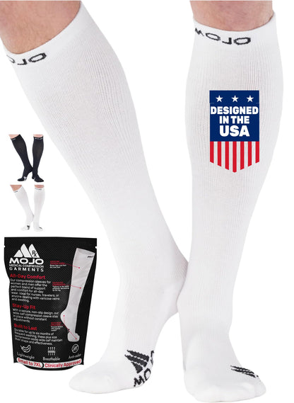 Mojo Compression Socks – Unisex Knee Length Athletic Compression Socks – 15-20mmHg Medium Support – Black – A106
