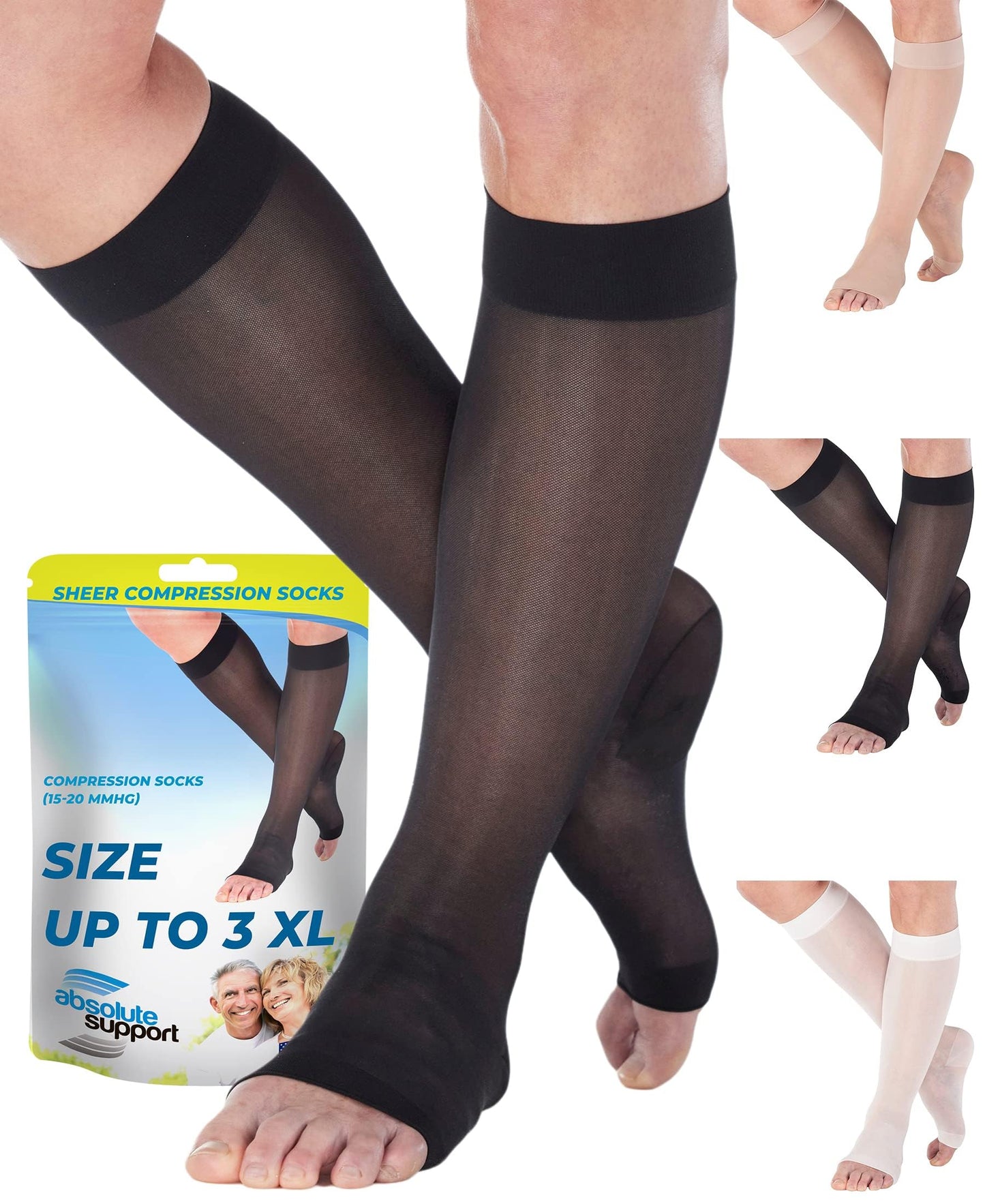 Made in USA - 15-20mmHg Open Toe Compression Socks for Women - A111