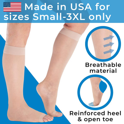 (3 Pairs) Made in USA - Open Toe Sheer Medical Compression Socks for Women 15-20mmHg, A111-3
