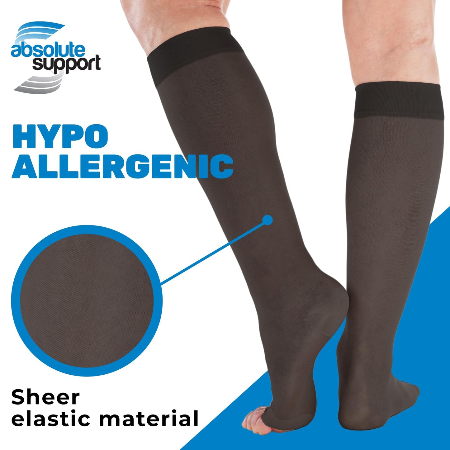 ABSOLUTE SUPPORT Open Toe Sheer Compression Socks 15-20mmHg for Women Travel, Flying - A111T
