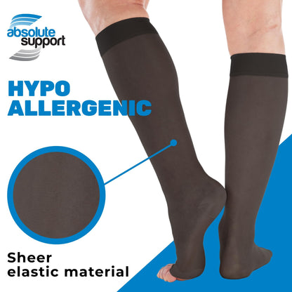 ABSOLUTE SUPPORT Open Toe Sheer Compression Socks 15-20mmHg for Women Travel, Flying - A111T