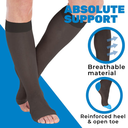 ABSOLUTE SUPPORT Open Toe Sheer Compression Socks 15-20mmHg for Women Travel, Flying - A111T