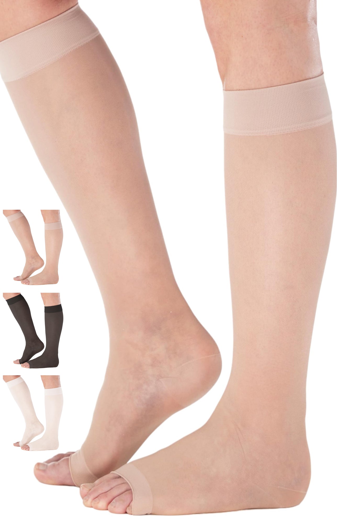 ABSOLUTE SUPPORT Open Toe Sheer Compression Socks 15-20mmHg for Women Travel, Flying - A111T