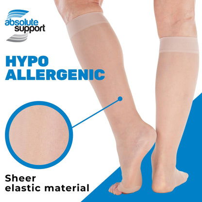 ABSOLUTE SUPPORT Open Toe Sheer Compression Socks 15-20mmHg for Women Travel, Flying - A111T