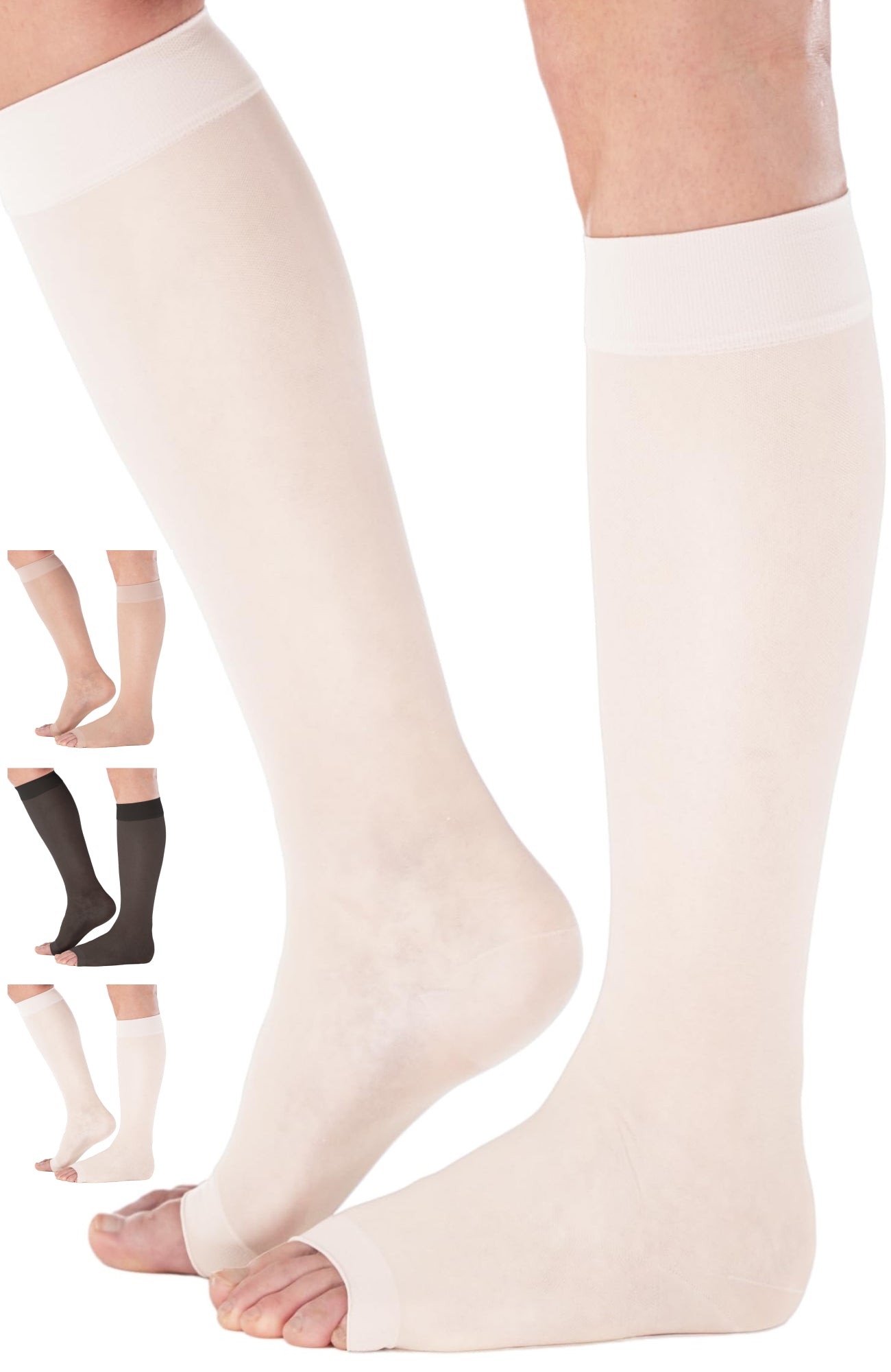 ABSOLUTE SUPPORT Open Toe Sheer Compression Socks 15-20mmHg for Women Travel, Flying - A111T